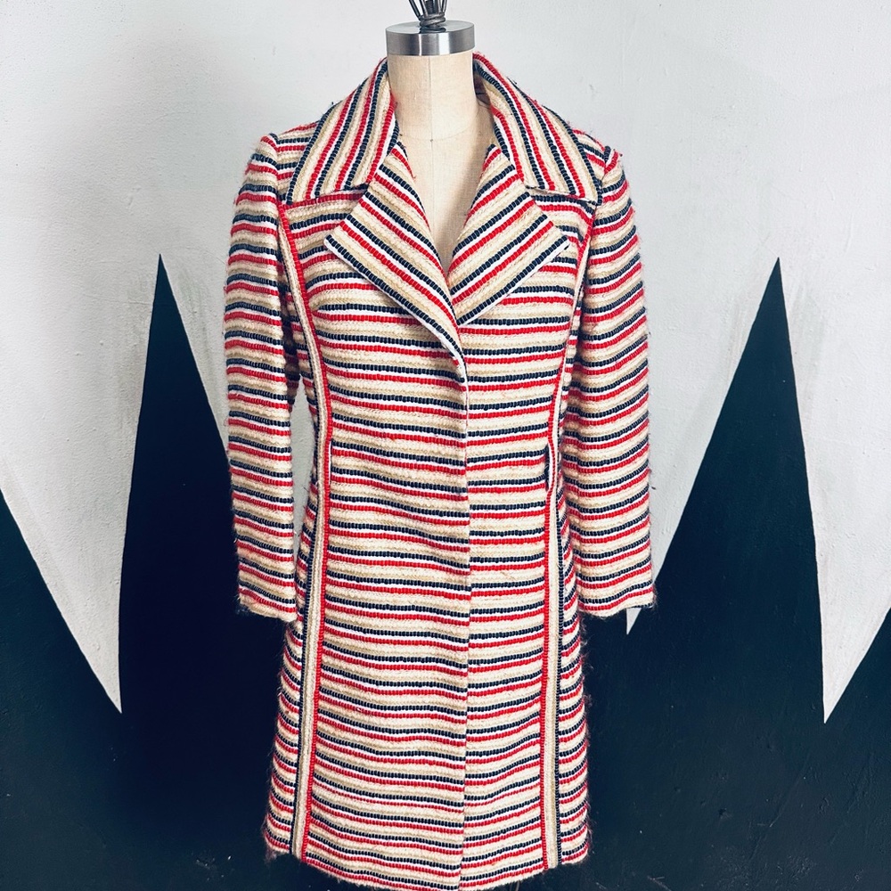 Vintage Frankfurt Kuno Scheppach Striped Multicolor Wool Coat